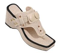 FQLGJMY Women’s Wedge Sandals with Confucius Rivet Buckle Cork Espadrille Platform Slip-on Open-toe Slippers Casual Stylish Punk Bohemian Summer Shoes Mule Slides for Beach Travel Party Dating