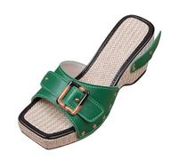 FQLGJMY Women’s Wedge Sandals with Confucius Rivet Buckle Cork Espadrille Platform Slip-on Open-toe Slippers Casual Stylish Punk Bohemian Summer Shoes Mule Slides for Beach Travel Party Dating