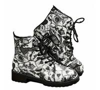 FQLGJMY Women's Ankle Booties with Graffiti Dog Butterfly Skull Flowers Floral Print Stylish Gothic Combat Boots Platform Lace-up Leather Xmas Boots Halloween Christmas Party
