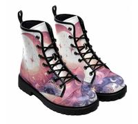 FQLGJMY Women's Ankle Boots with Leopard Moon Skull Flowers Floral Print Stylish Gothic Platform Lace-up Leather Combat Booties for women Travel Everyday Halloween Christmas Party