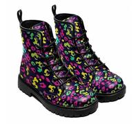 FQLGJMY Women's Ankle Boots with Leopard Moon Skull Flowers Floral Print Stylish Gothic Platform Lace-up Leather Combat Booties for women Travel Everyday Halloween Christmas Party