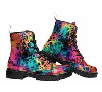 FQLGJMY Women's Ankle Boots with Leopard Moon Skull Flowers Floral Print Stylish Gothic Platform Lace-up Leather Combat Booties for women Travel Everyday Halloween Christmas Party