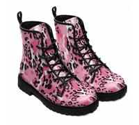 FQLGJMY Women's Ankle Boots with Leopard Moon Skull Flowers Floral Print Stylish Gothic Platform Lace-up Leather Combat Booties for women Travel Everyday Halloween Christmas Party