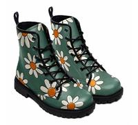 FQLGJMY Women's Ankle Boots with Leopard Moon Skull Flowers Floral Print Stylish Gothic Platform Lace-up Leather Combat Booties for women Travel Everyday Halloween Christmas Party