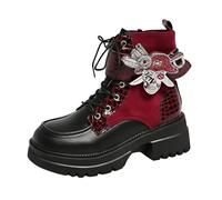 FQLGJMY Women's Chunky Heel Combat Boots with Chain Love Buckle Rhinestone Decoration Platform Ankle Booties Lace Up Streetwear Fashion Boots Comfortable Block Heel for Fall Winter