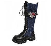 FQLGJMY Women's Chunky Heel Combat Boots with Chain Love Buckle Rhinestone Decoration Platform Ankle Booties Lace Up Streetwear Fashion Boots Comfortable Block Heel for Fall Winter