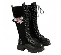 FQLGJMY Women's Chunky Heel Combat Boots with Chain Love Buckle Rhinestone Decoration Platform Ankle Booties Lace Up Streetwear Fashion Boots Comfortable Block Heel for Fall Winter