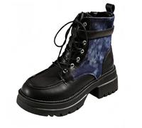 FQLGJMY Women's Chunky Heel Combat Boots with Chain Love Buckle Rhinestone Decoration Platform Ankle Booties Lace Up Streetwear Fashion Boots Comfortable Block Heel for Fall Winter