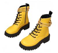 FQLGJMY Women's Chunky Heel Combat Boots with Chain Love Buckle Rhinestone Decoration Platform Ankle Booties Lace Up Streetwear Fashion Boots Comfortable Block Heel for Fall Winter