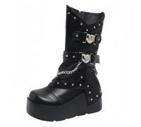 FQLGJMY Women's Chunky Heel Combat Boots with Chain Love Buckle Rhinestone Decoration Platform Ankle Booties Lace Up Streetwear Fashion Boots Comfortable Block Heel for Fall Winter