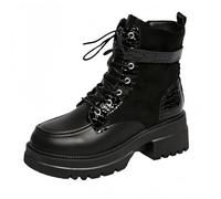 FQLGJMY Women's Chunky Heel Combat Boots with Chain Love Buckle Rhinestone Decoration Platform Ankle Booties Lace Up Streetwear Fashion Boots Comfortable Block Heel for Fall Winter