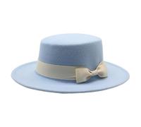 FQLGJMY Women's Felt Fedora Hat with Ribbon Bow Wide Brim Flat Top Jazz Hat for Ladies' Party Wedding Daily All-Season Wear Sky Blue