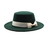FQLGJMY Women's Felt Fedora Hat with Ribbon Bow Wide Brim Flat Top Jazz Hat for Ladies' Party Wedding Daily All-Season Wear Dark Green