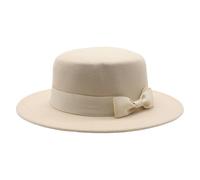 FQLGJMY Women's Felt Fedora Hat with Ribbon Bow Wide Brim Flat Top Jazz Hat for Ladies' Party Wedding Daily All-Season Wear Beige