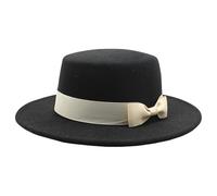 FQLGJMY Women's Felt Fedora Hat with Ribbon Bow Wide Brim Flat Top Jazz Hat for Ladies' Party Wedding Daily All-Season Wear Black