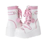 FQLGJMY Women's Gothic Chunky Platform Wedges Ankle Boots with Chain Heart Rivet Punk Mid-Calf Motorcycle Boots Round Toe Zipper Wedges High Heels Rave Buckle Thick Sole Knight Booties