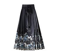 FQLGJMY Women's Horse Face Skirt Pleated Tie Up A-Line Long Printing Skirt Chinese Traditional Costume Ming Dynasty Hanfu
