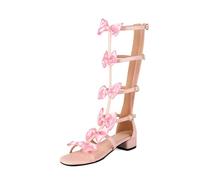 FQLGJMY Womens Knee High Roman Cut Out Gladiator Sandals Summer Casual Ankle Strap Open Toe Breathable Back Zipper Low Heel Sandals