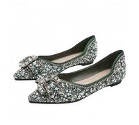 FQLGJMY Women's Pointed Rhinestone Ballet Flat Shoes Glitter Flowers Bow Wedding Party Comfort Low Heel Elegant Dress Flats