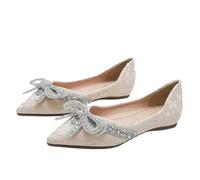 FQLGJMY Women's Pointed Rhinestone Ballet Flat Shoes Glitter Flowers Bow Wedding Party Comfort Low Heel Elegant Dress Flats