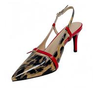 FQLGJMY Women's Pointed Toe Slingback Heels Patchwork Patent Stiletto Slip On Pumps with Buckle Strap Dress Work Shoes for Spring Summer 3.1 Inches