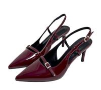 FQLGJMY Women's Pointed Toe Slingback Heels Patchwork Patent Stiletto Slip On Pumps with Buckle Strap Dress Work Shoes for Spring Summer 3.1 Inches