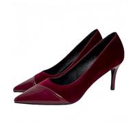 FQLGJMY Women's Pointed Toe Slingback Heels Patchwork Patent Stiletto Slip On Pumps with Buckle Strap Dress Work Shoes for Spring Summer 3.1 Inches