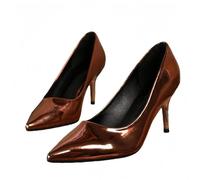 FQLGJMY Women's Pointed Toe Slingback Heels Patchwork Patent Stiletto Slip On Pumps with Buckle Strap Dress Work Shoes for Spring Summer 3.1 Inches