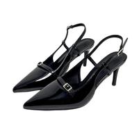 FQLGJMY Women's Pointed Toe Slingback Heels Patchwork Patent Stiletto Slip On Pumps with Buckle Strap Dress Work Shoes for Spring Summer 3.1 Inches