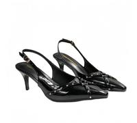 FQLGJMY Women's Pointed Toe Slingback Heels Patchwork Patent Stiletto Slip On Pumps with Buckle Strap Dress Work Shoes for Spring Summer 3.1 Inches