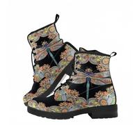 FQLGJMY Women's Printed Combat Short Boots with Rose Skull Cartoon Pattern Fashion Lace-up Chunky Heel Platform Leather Ankle Boots Gifts for Girls Ladies Autumn and Winte Shoes