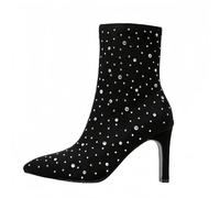 FQLGJMY Women's Slip-On Mid Heel Ankle Pointed Toe Rhinestone/Knitted Boots Sparkly Ankle Booties with Pointed Toe Stiletto Heels Dress Boots Fall Ankle Boots for Date Party Night Out Holiday