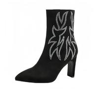 FQLGJMY Women's Slip-On Mid Heel Ankle Pointed Toe Rhinestone/Knitted Boots Sparkly Ankle Booties with Pointed Toe Stiletto Heels Dress Boots Fall Ankle Boots for Date Party Night Out Holiday