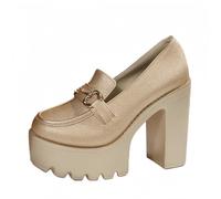 FQLGJMY Women's Thick-Soled Lightweight High-Heeled Single Shoes Platform Chunky Heel Ultrahigh Heel European and American Style Fashion Mary Janes Pumps with Rhinestone Buckle Bow Lace Pearl