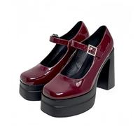 FQLGJMY Women's Thick-Soled Lightweight High-Heeled Single Shoes Platform Chunky Heel Ultrahigh Heel European and American Style Fashion Mary Janes Pumps with Rhinestone Buckle Bow Lace Pearl