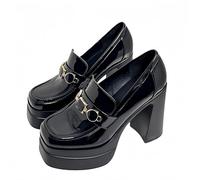 FQLGJMY Women's Thick-Soled Lightweight High-Heeled Single Shoes Platform Chunky Heel Ultrahigh Heel European and American Style Fashion Mary Janes Pumps with Rhinestone Buckle Bow Lace Pearl