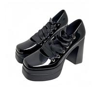 FQLGJMY Women's Thick-Soled Lightweight High-Heeled Single Shoes Platform Chunky Heel Ultrahigh Heel European and American Style Fashion Mary Janes Pumps with Rhinestone Buckle Bow Lace Pearl