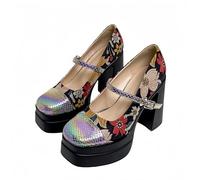 FQLGJMY Women's Thick-Soled Lightweight High-Heeled Single Shoes Platform Chunky Heel Ultrahigh Heel European and American Style Fashion Mary Janes Pumps with Rhinestone Buckle Bow Lace Pearl