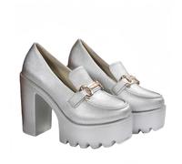 FQLGJMY Women's Thick-Soled Lightweight High-Heeled Single Shoes Platform Chunky Heel Ultrahigh Heel European and American Style Fashion Mary Janes Pumps with Rhinestone Buckle Bow Lace Pearl