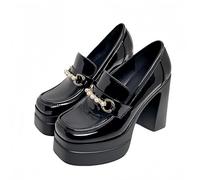 FQLGJMY Women's Thick-Soled Lightweight High-Heeled Single Shoes Platform Chunky Heel Ultrahigh Heel European and American Style Fashion Mary Janes Pumps with Rhinestone Buckle Bow Lace Pearl