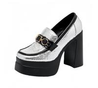 FQLGJMY Women's Thick-Soled Lightweight High-Heeled Single Shoes Platform Chunky Heel Ultrahigh Heel European and American Style Fashion Mary Janes Pumps with Rhinestone Buckle Bow Lace Pearl