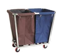 FQMYLTYN Laundry Sorter Cart on Wheels, Commercial Laundry Trolley, Hotel Heavy Duty Linen Hamper Trolley with 2 Removable Bags, Stainless Steel Frame, 200kg / 440Lbs Load