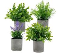 FQNmtdzan 4 Pack Artificial Plants Indoor in Pots, Small Fake Plastic Plants Eucalyptus Rosemary Hyacinth Tea Tree, Decorative Faux Flora for Office Desk Bathroom Bedroom Living Room