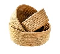 FQQWEE HANTURE 3Pcs Cotton Rope Storage Baskets Small Khaki Woven Organizer Bins for Desktop Decorative Round Cotton Rope Basket Trays for Entryway Jewelry Toys Keys Storage