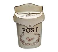 FQRDKT Rustic Mailbox Metal Letter Post Box Holder Outside Hanging Decoration, Porch with Vintage Style Embossed Lettering, White, 24.5x39.5x9.6cm
