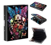 FQSXFIFN Credit Card Holder Metal Wallet, RFID Blocking Slim Minimalist Card Wallets for Man Woman, Aluminum Wallet for ID Business Cards Cash, Small Hard Case with 6 slots, Winged Skulls
