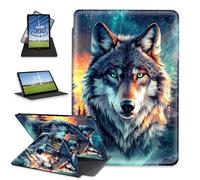 FQSXFIFN for Amazon Fire Max 11 2023 Release Table Case 11'' Rotating, Auto Wake Sleep Leather Table Case for Amazon Fire Max 11 2023 Release Stand,Wolf Aurora Cover for Woman Man
