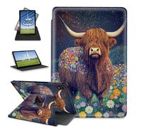 FQSXFIFN for Apple iPad Air 5th Generation (2022 Release) Case Rotating, Auto Wake Sleep Leather Case for Apple iPad Pro 11 Inch 2022/2021/2020/2025, Cow Wildflower Folio Stand Table Cover