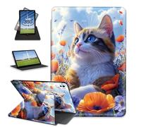 FQSXFIFN for Apple iPad Pro 11 Inch (2024) Case Rotating, Auto Wake Sleep Leather Tablet Case for Apple iPad Pro 11 Inch (2024), Cat Wildflower Folio Stand Table Cover for Woman Man
