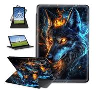 FQSXFIFN for Apple iPad Pro 12.9 Inch 2022/2021/2020 Case Rotating, Auto Wake Sleep Leather Case for Apple iPad Air 13 Inch 2024/2025, Wolf Crown Folio Stand Table Cover for Woman Man